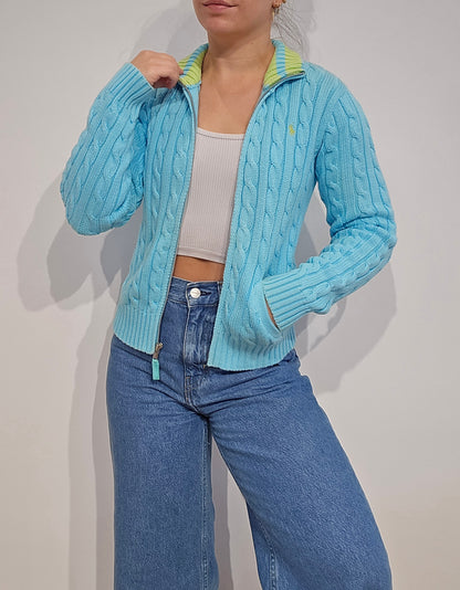 Veste en maille torsadée bleu ciel - XS