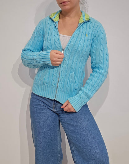 Veste en maille torsadée bleu ciel - XS