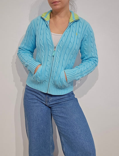 Veste en maille torsadée bleu ciel - XS