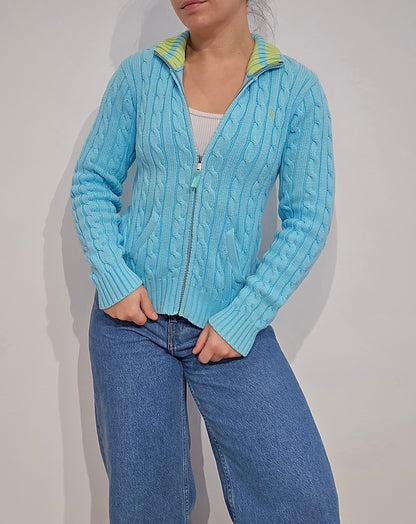 Veste en maille torsadée bleu ciel - XS