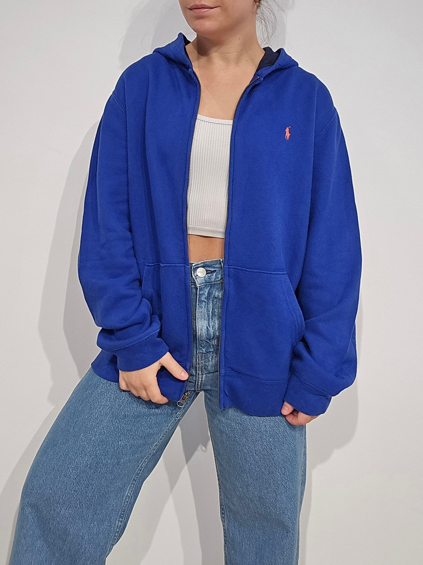 Veste à capuche en coton bleu - M