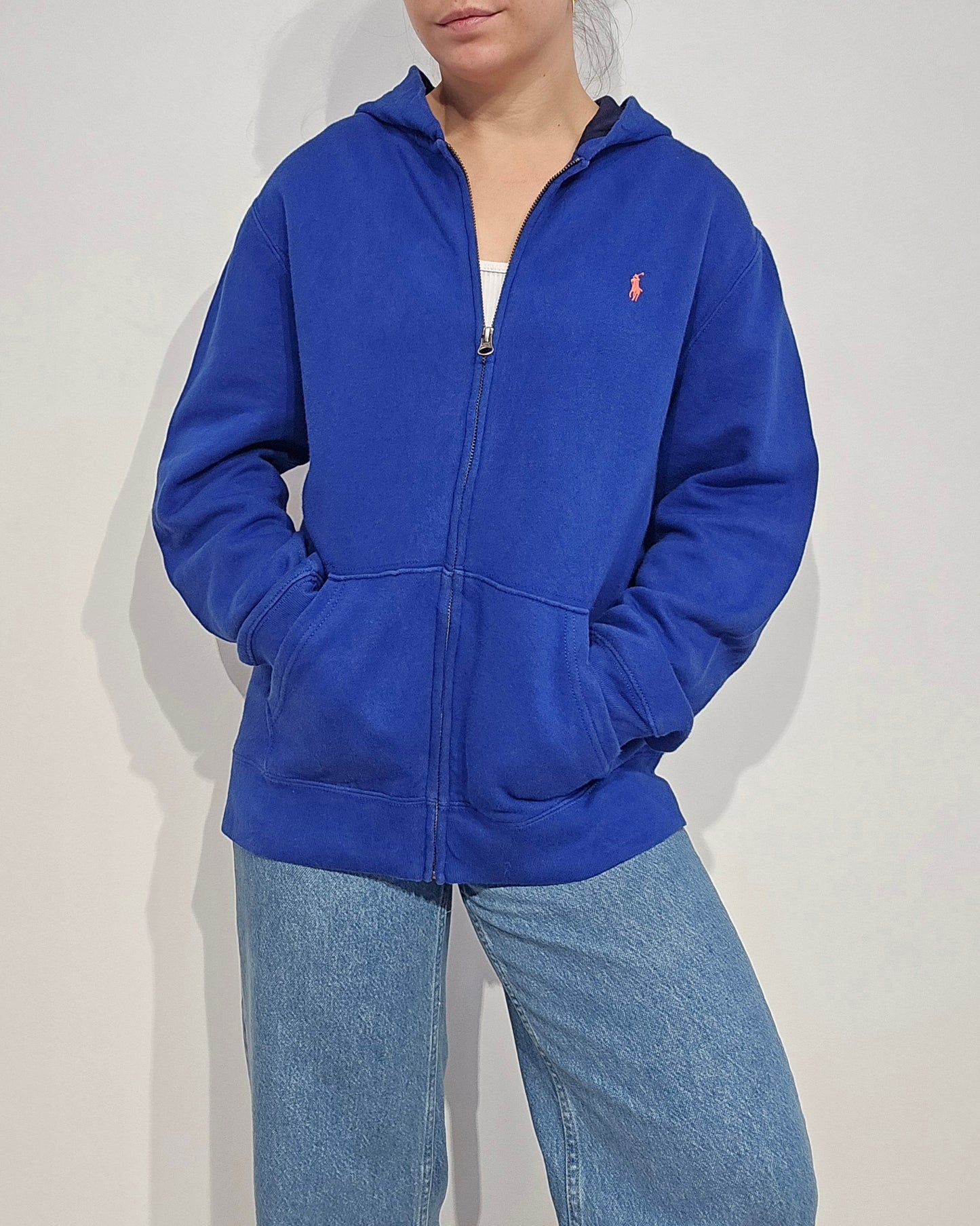 Veste à capuche en coton bleu - M