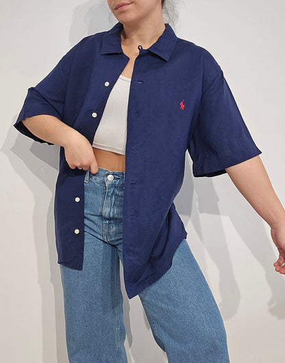 Chemise custom fit en lin marine - XL