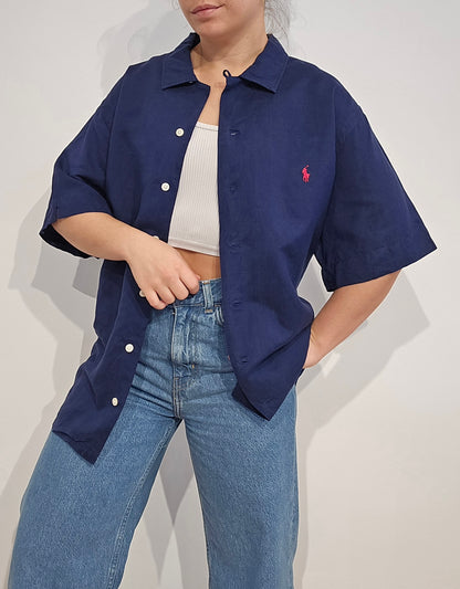 Chemise custom fit en lin marine - XL
