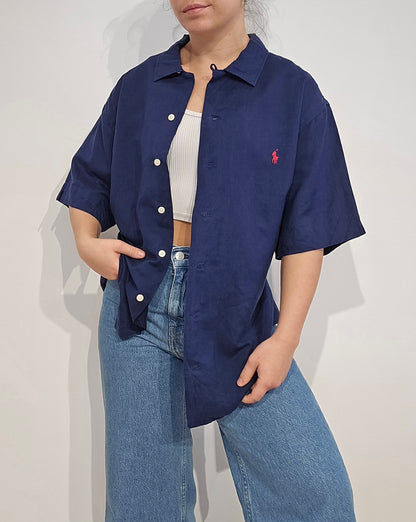 Chemise custom fit en lin marine - XL