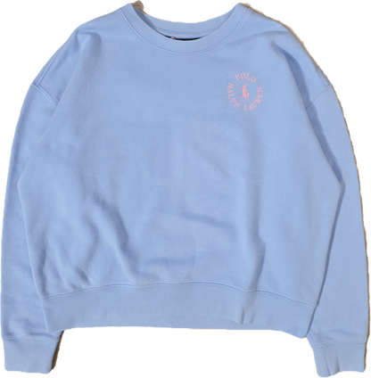 Sweat bleu ciel imprimé rose - XS