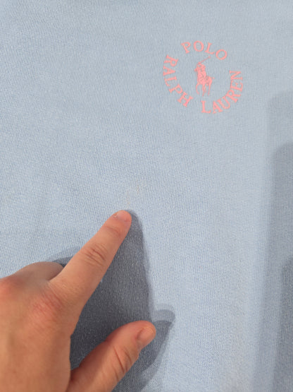 Sweat bleu ciel imprimé rose - XS