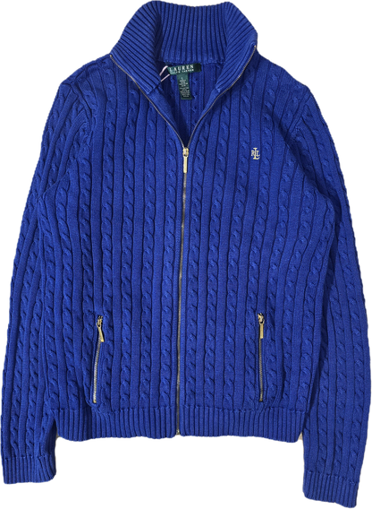 Veste en maille torsadée bleu - M