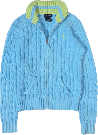 Veste en maille torsadée bleu ciel - XS