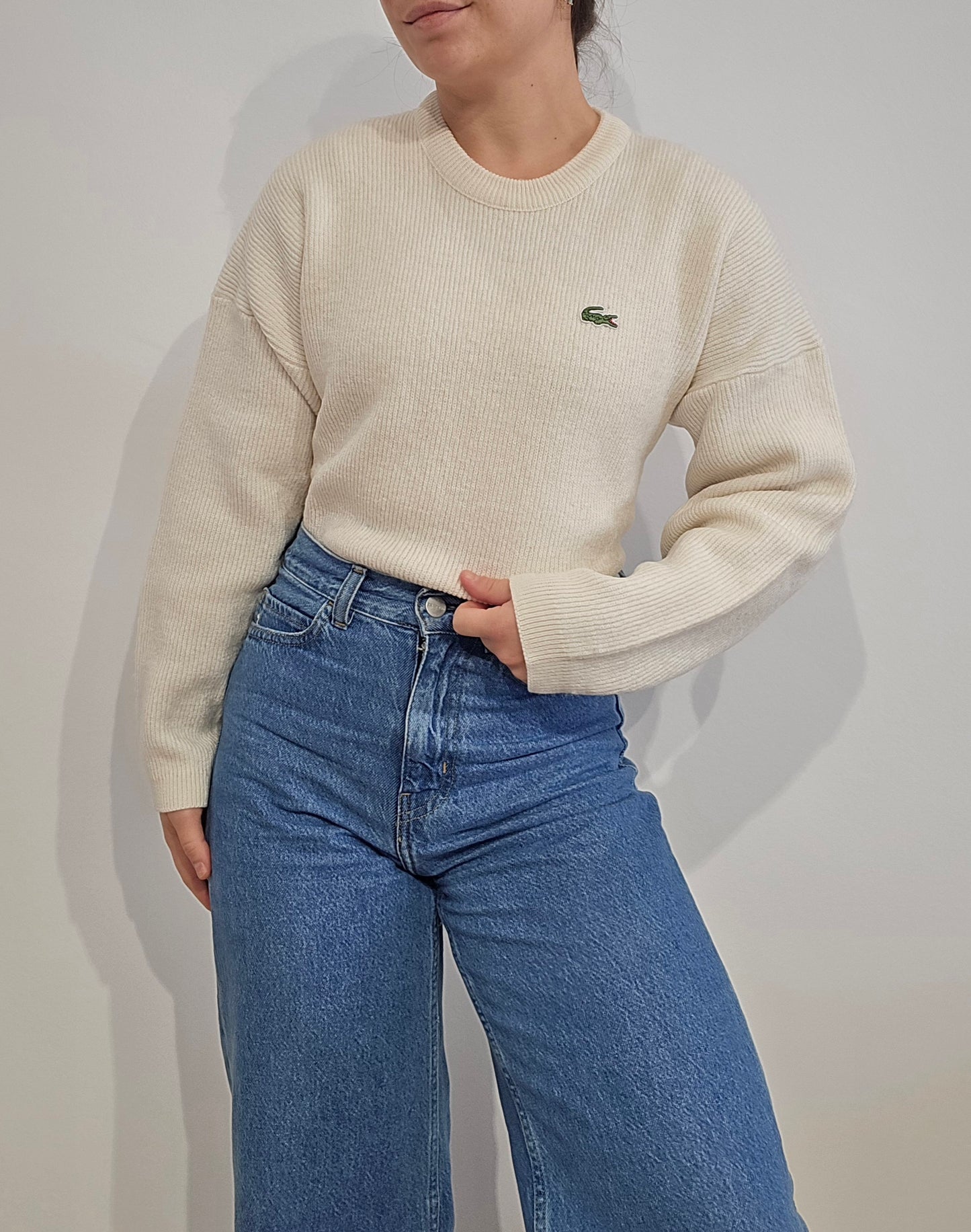 Pull en grosse maille crème des années 80'- XS/S