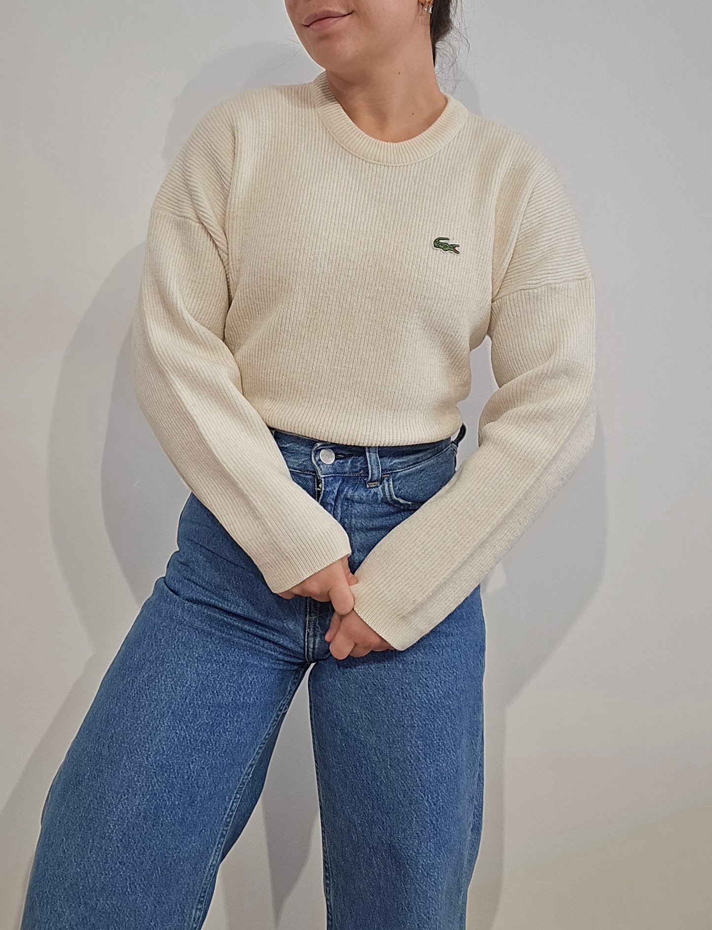 Pull en grosse maille crème des années 80'- XS/S