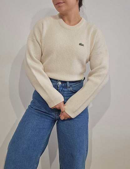 Pull en grosse maille crème des années 80'- XS/S