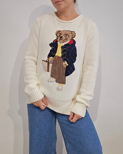 🏷 NEUF : Pull en maille crème polo bear brodé de collection - XS