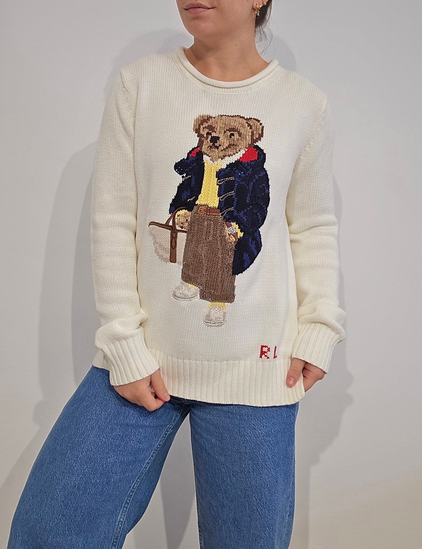 🏷 NEUF : Pull en maille crème polo bear brodé de collection - XS