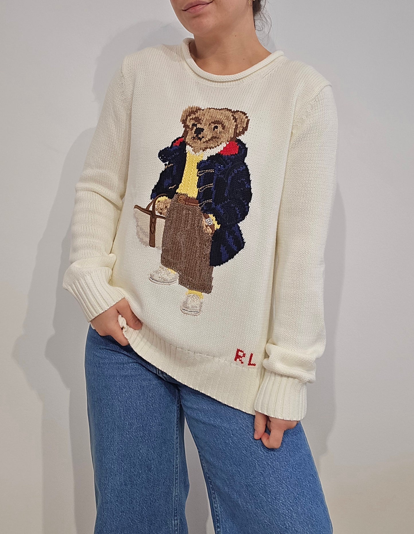 🏷 NEUF : Pull en maille crème polo bear brodé de collection - XS