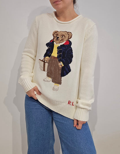 🏷 NEUF : Pull en maille crème polo bear brodé de collection - XS
