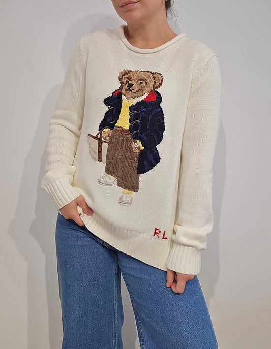 🏷 NEUF : Pull en maille crème polo bear brodé de collection - XS