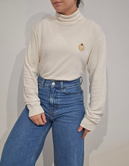 Pull col roulé banc brodé des années 90' - M