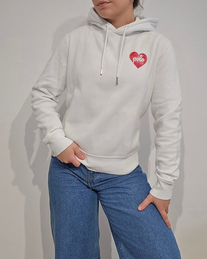 Sweat à capuche blanc coeur - XS