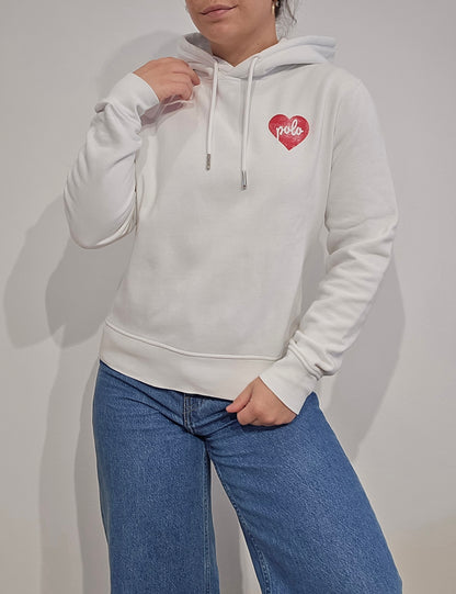 Sweat à capuche blanc coeur - XS