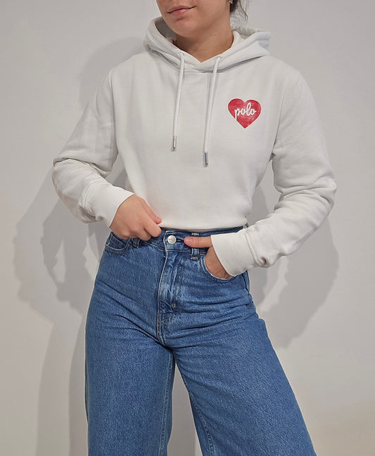 Sweat à capuche blanc coeur - XS