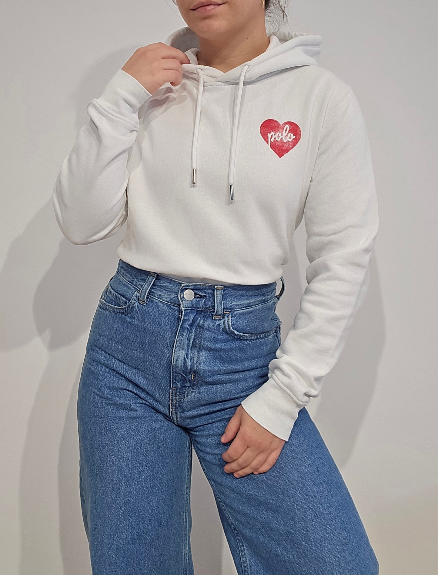 Sweat à capuche blanc coeur - XS