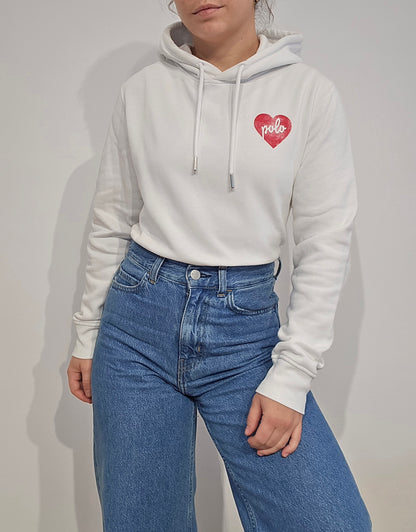 Sweat à capuche blanc coeur - XS