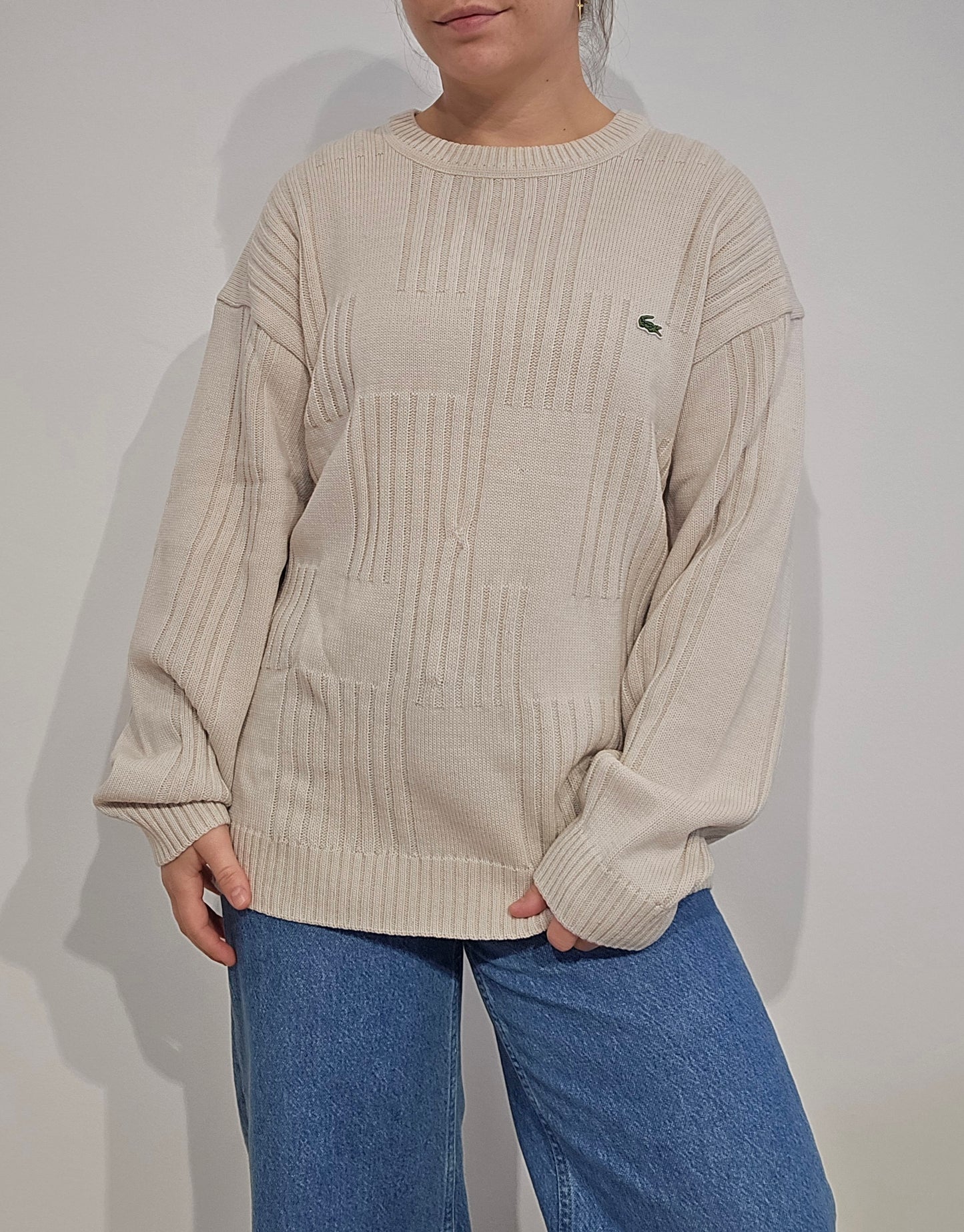 Pull vintage en maille crème des années 90'- XL