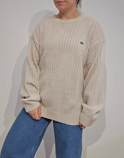Pull vintage en maille crème des années 90'- XL