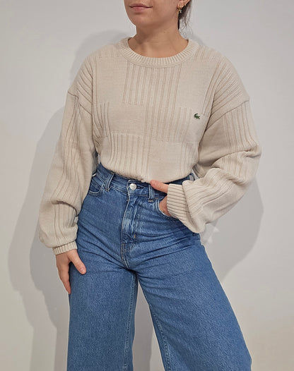 Pull vintage en maille crème des années 90'- XL