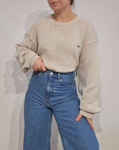 Pull vintage en maille crème des années 90'- XL
