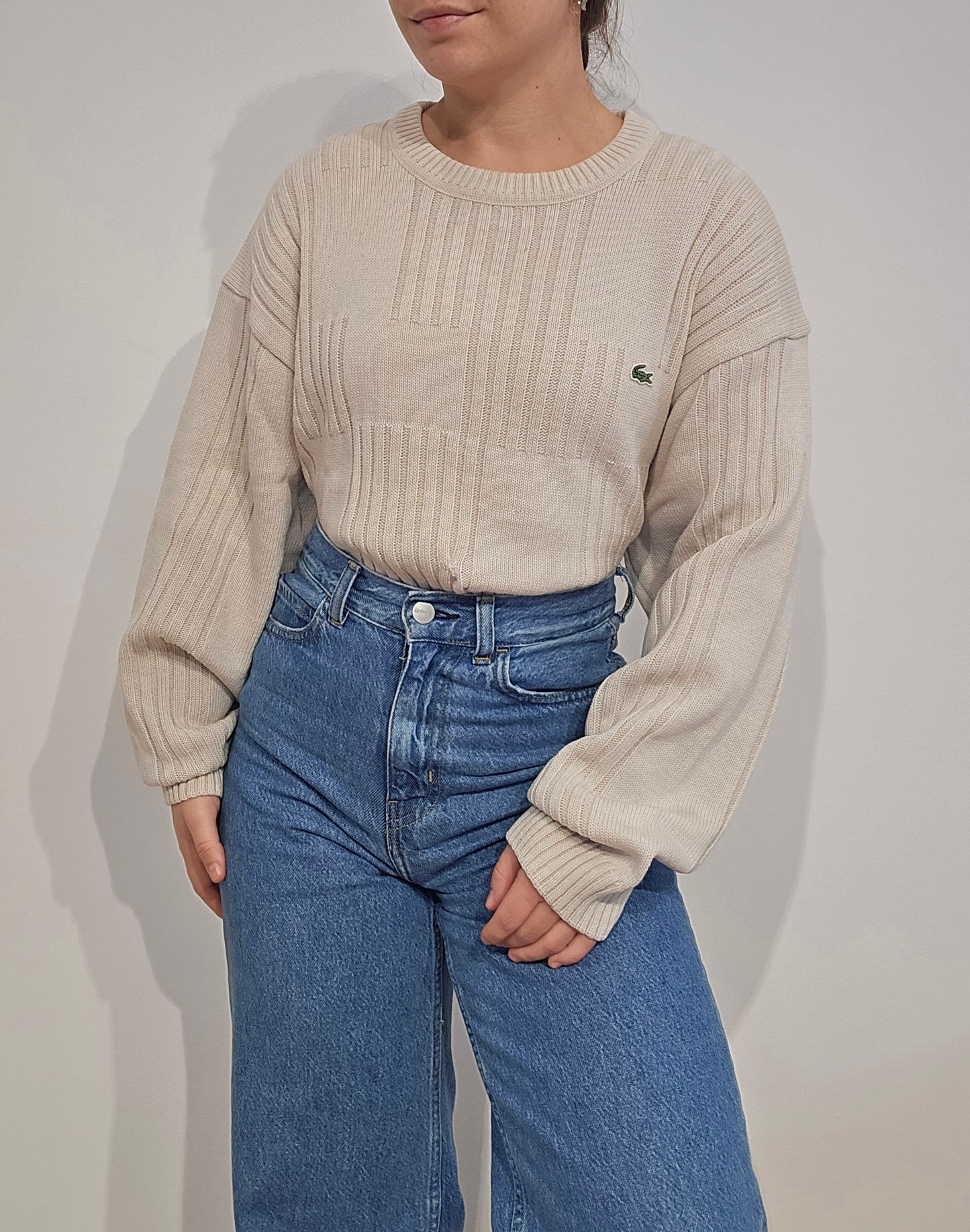 Pull vintage en maille crème des années 90'- XL