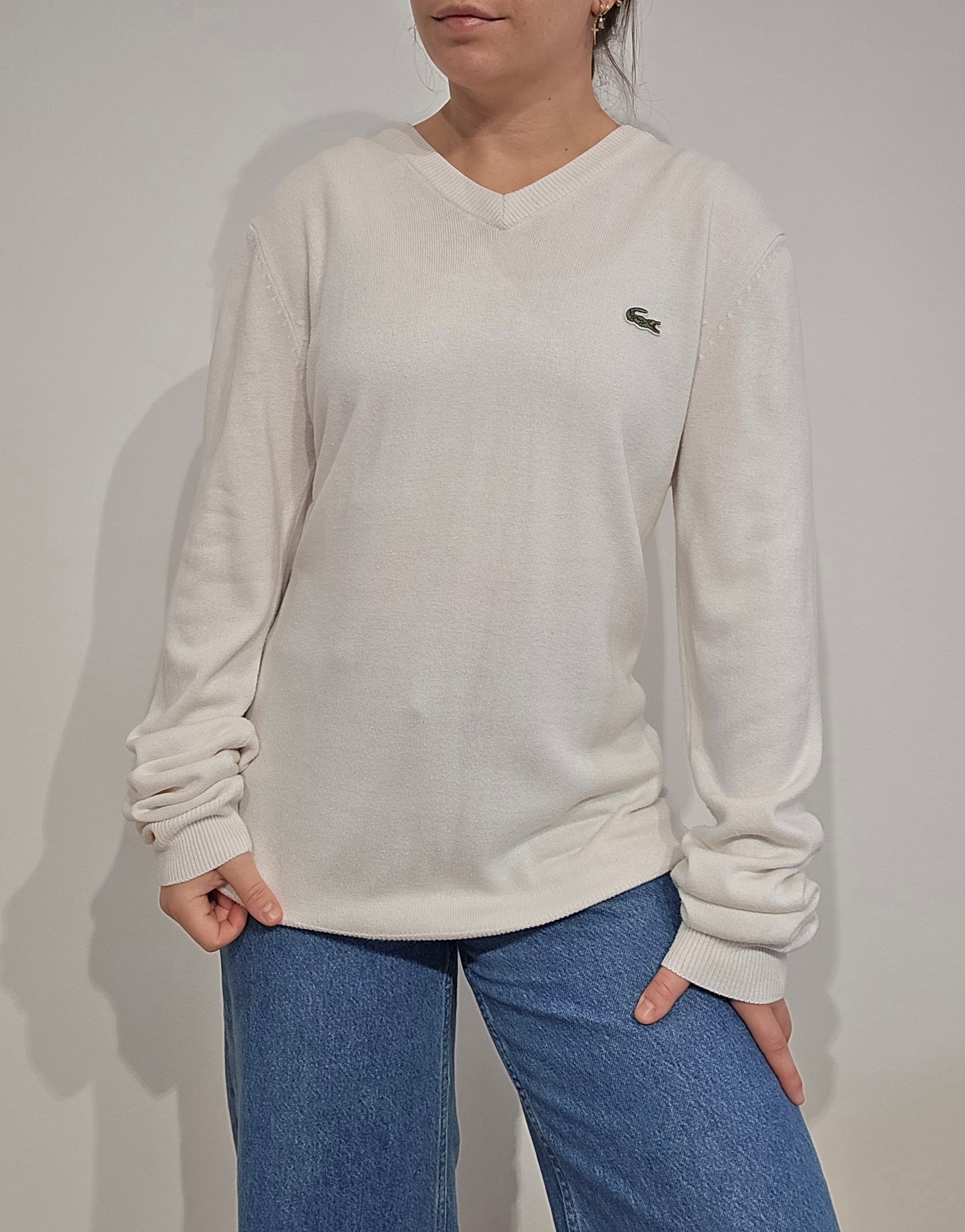 Pull col V blanc classique - L/XL