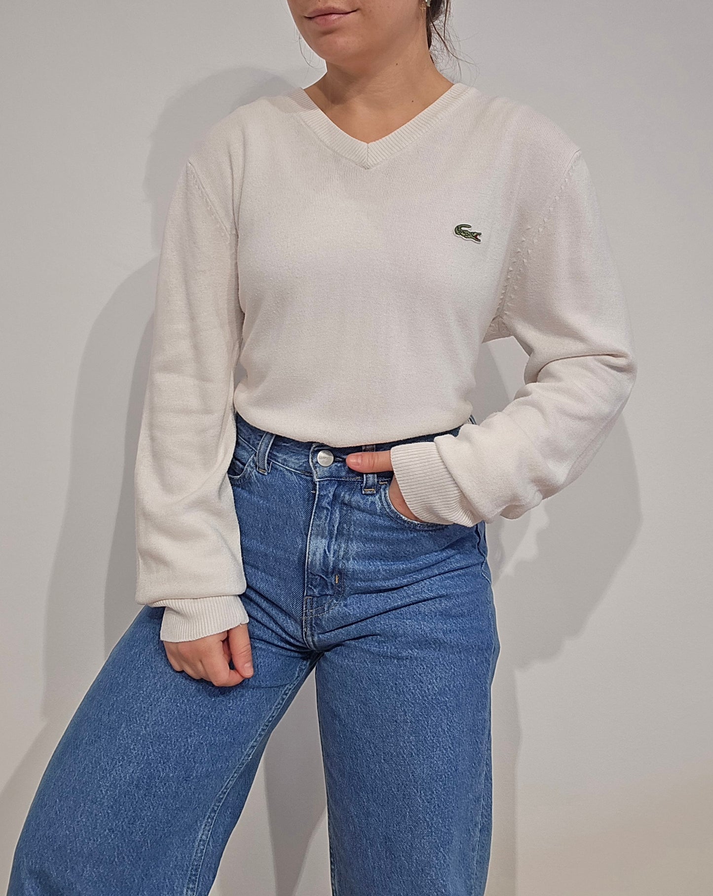 Pull col V blanc classique - L/XL