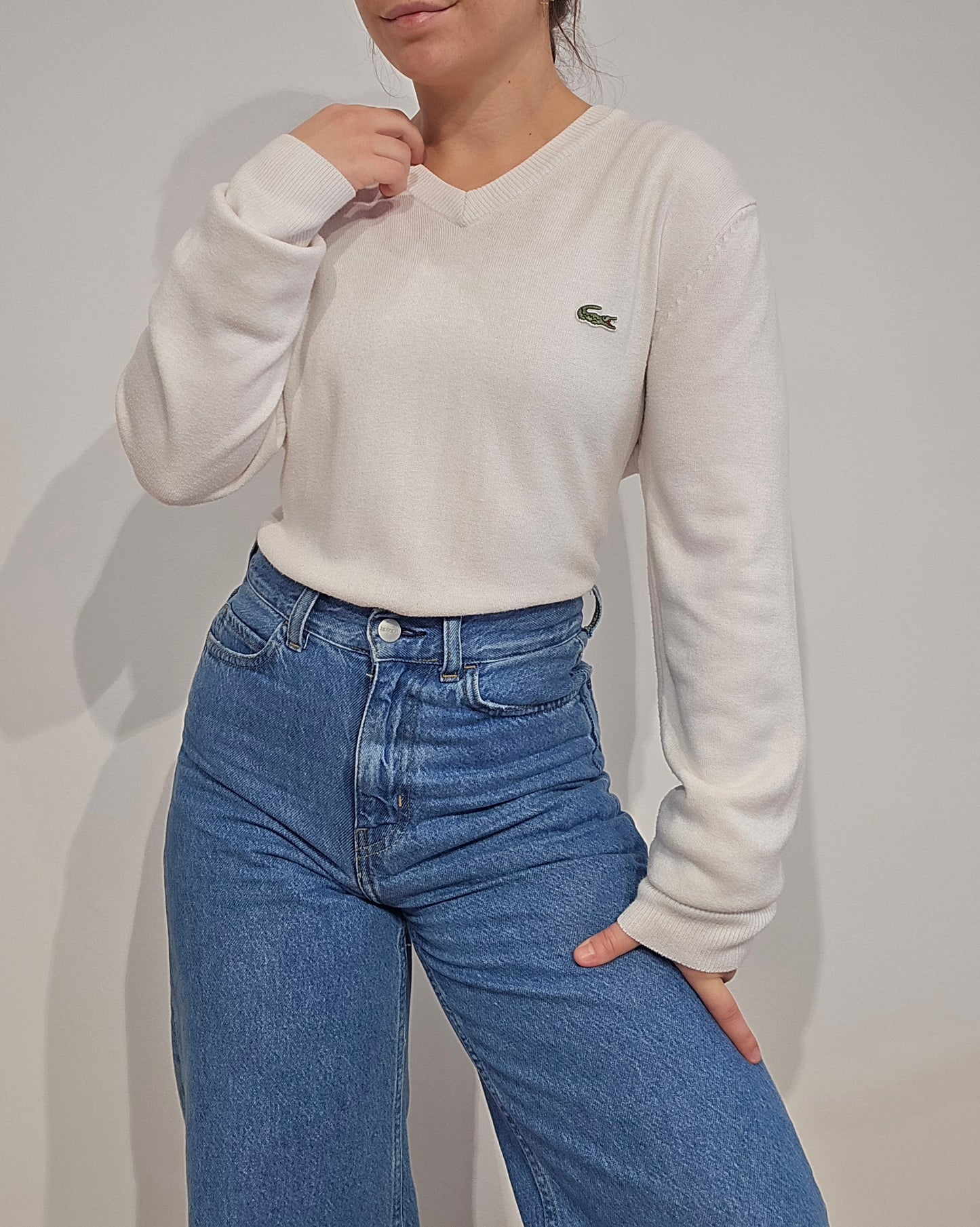 Pull col V blanc classique - L/XL