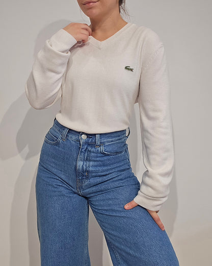Pull col V blanc classique - L/XL