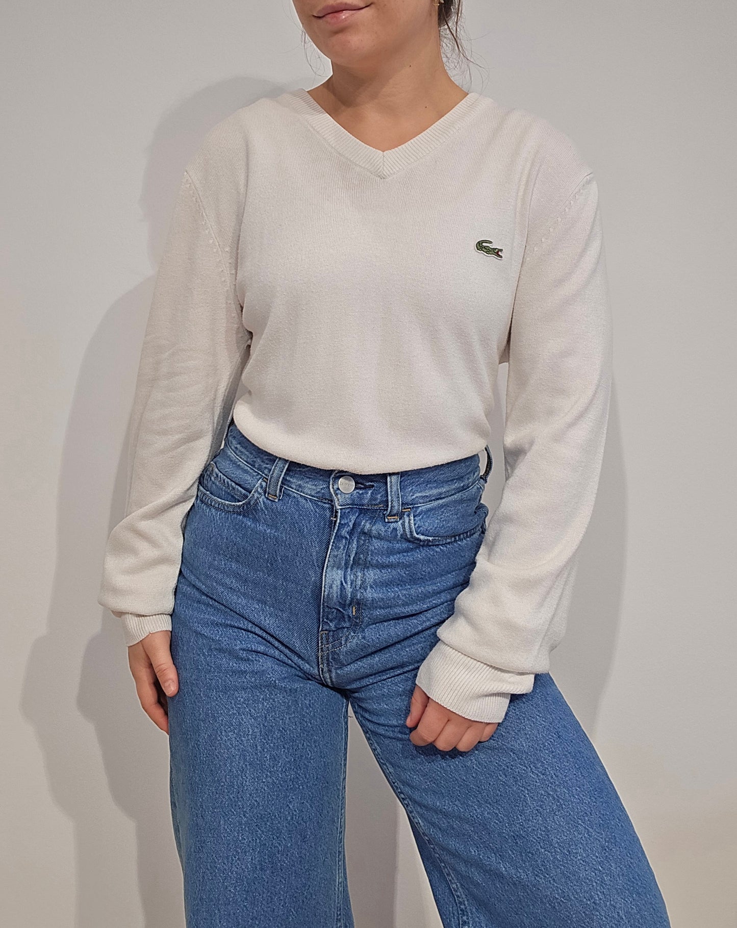 Pull col V blanc classique - L/XL
