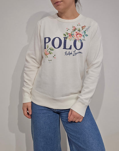 Sweat blanc brodé fleuris - XS