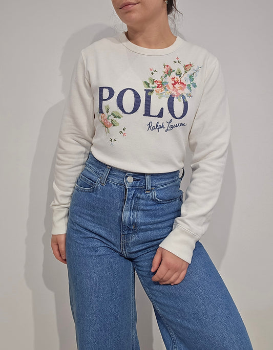 Sweat blanc brodé fleuris - XS