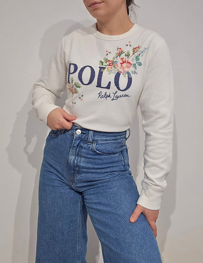 Sweat blanc brodé fleuris - XS