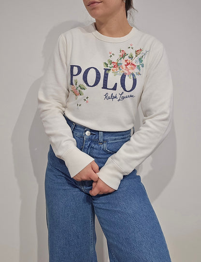 Sweat blanc brodé fleuris - XS