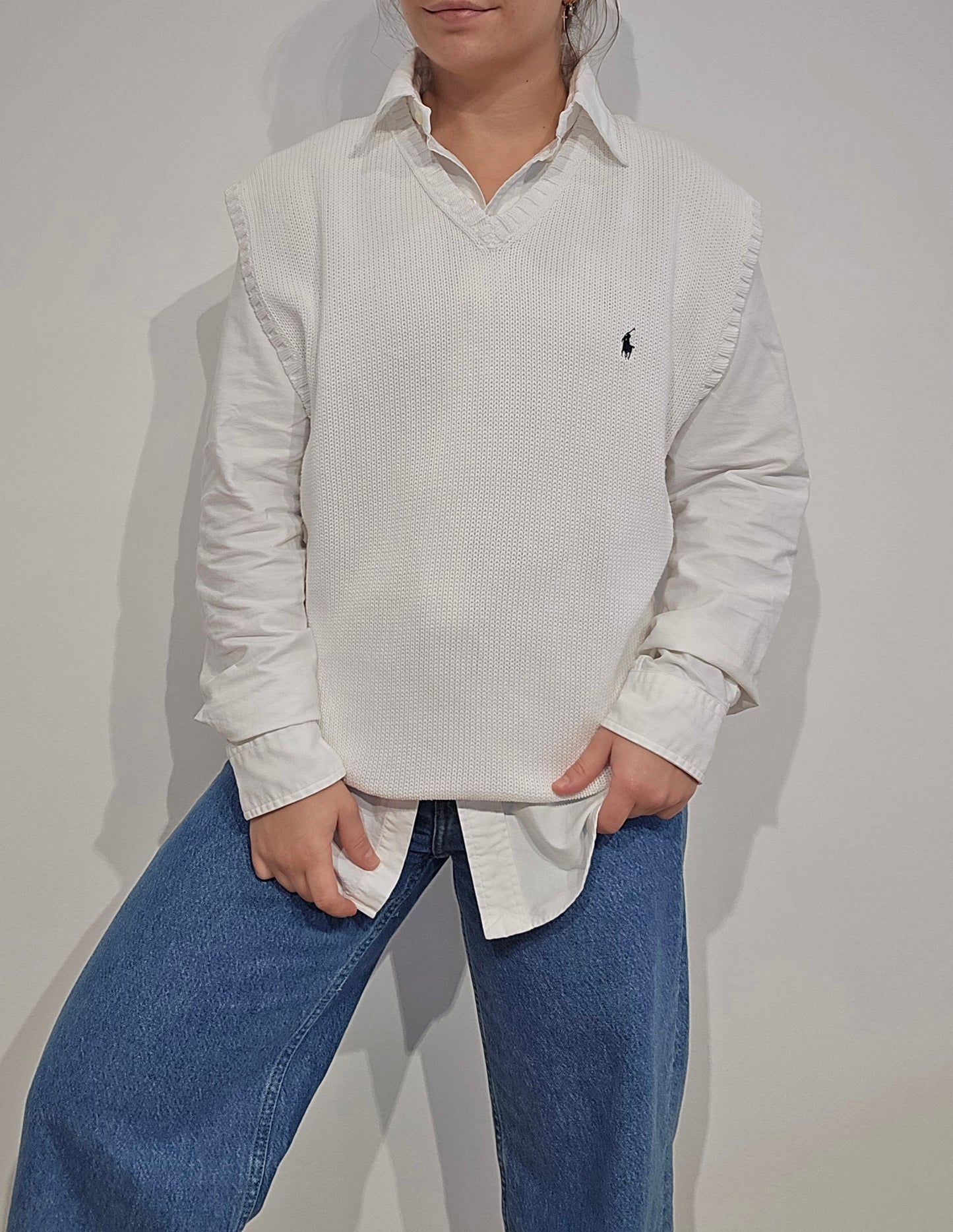Pull sans manches en coton blanc - XL