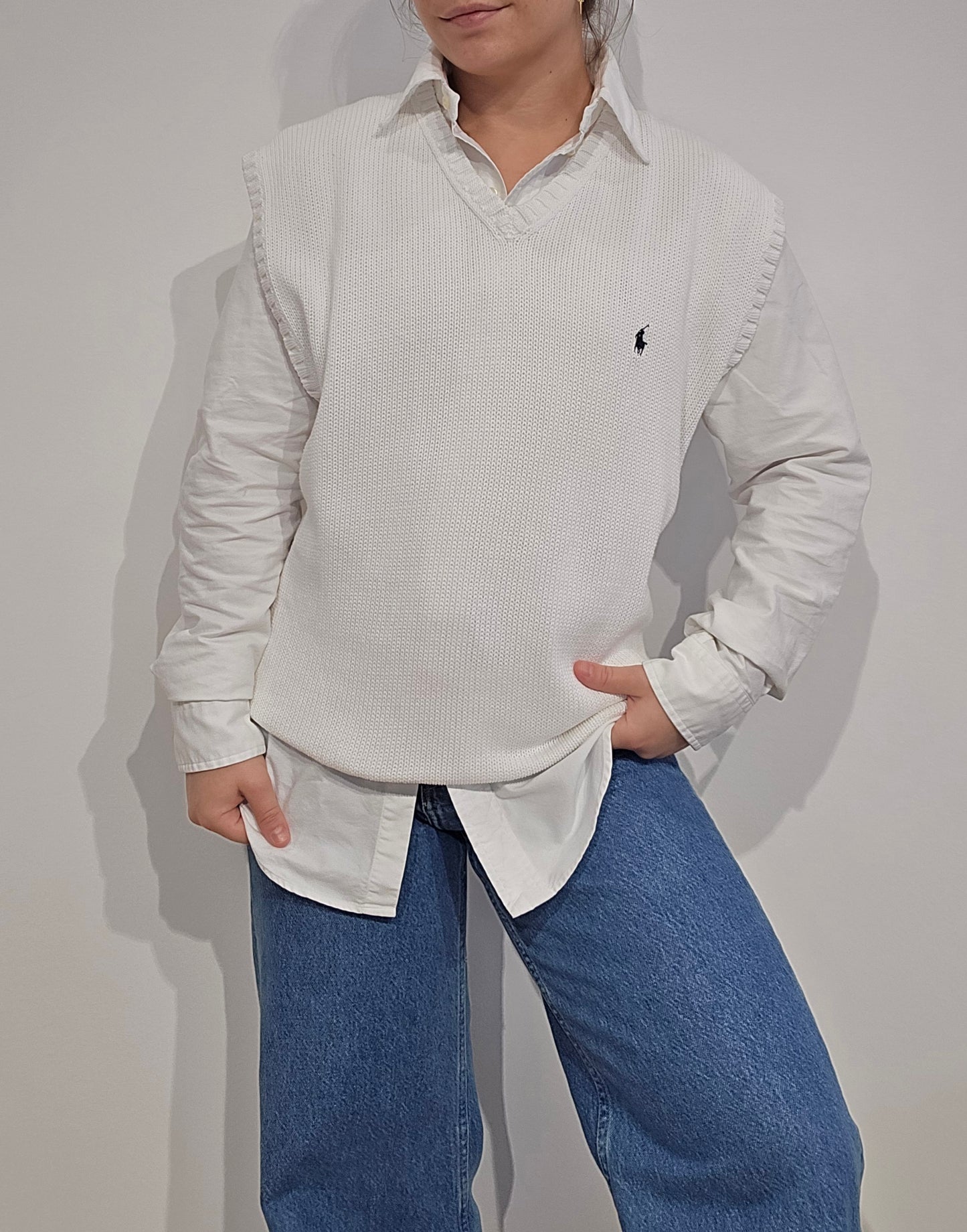 Pull sans manches en coton blanc - XL