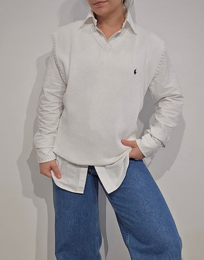 Pull sans manches en coton blanc - XL