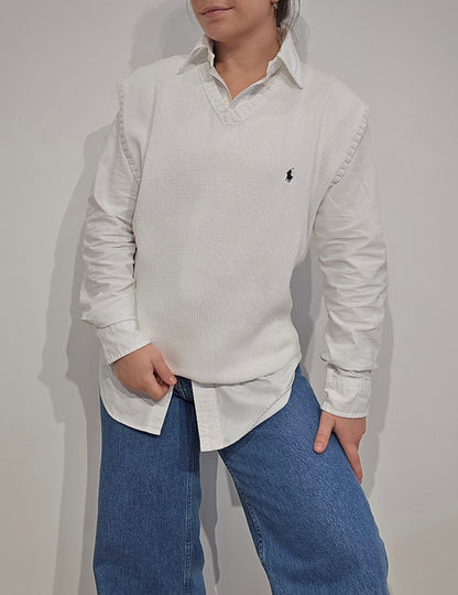 Pull sans manches en coton blanc - XL