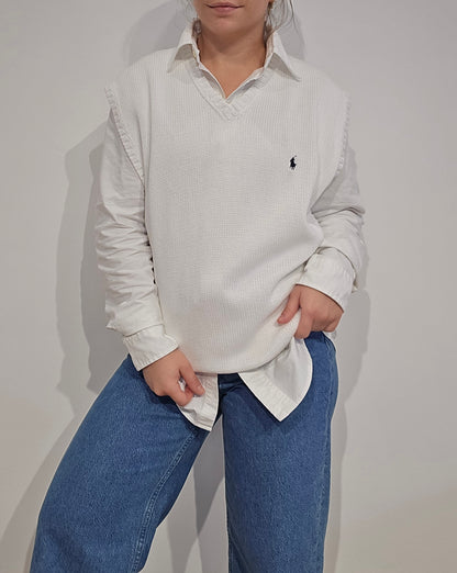 Pull sans manches en coton blanc - XL