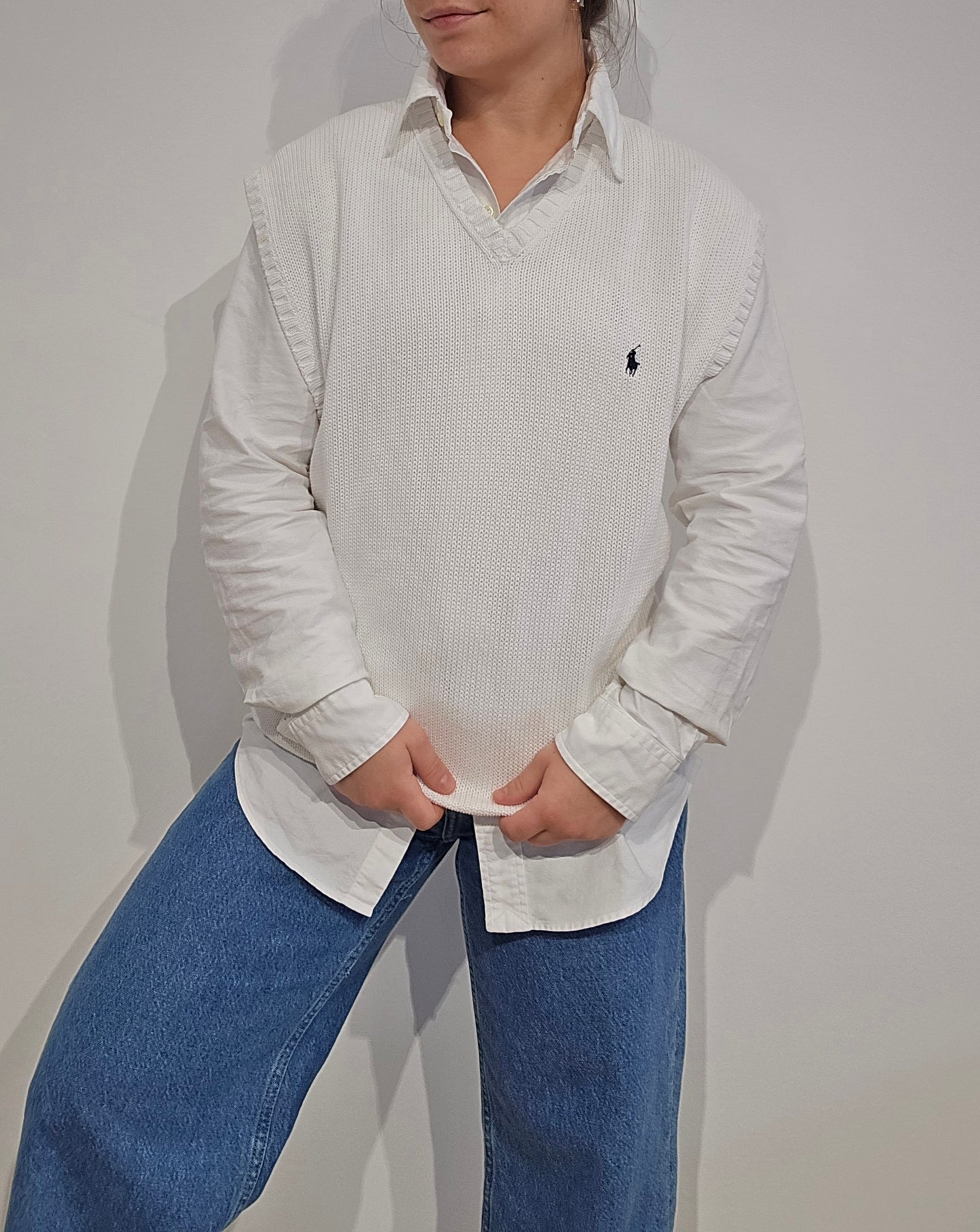 Pull sans manches en coton blanc - XL