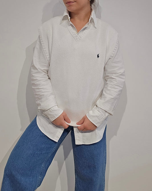 Pull sans manches en coton blanc - XL