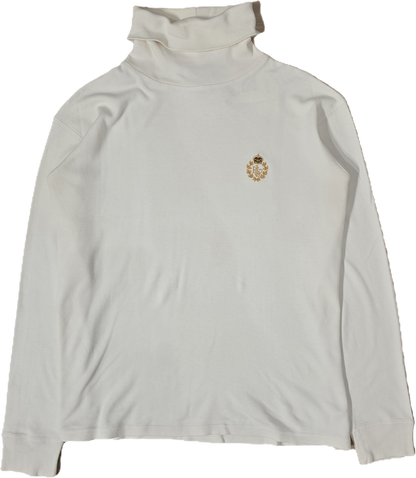 Pull col roulé banc brodé des années 90' - M