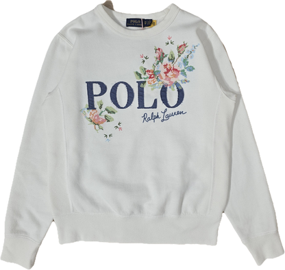 Sweat blanc brodé fleuris - XS